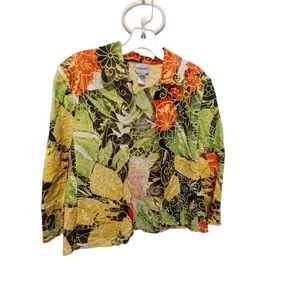 Chicos floral scalloped edge cutout open blazer size 0 chicos small/xsmall